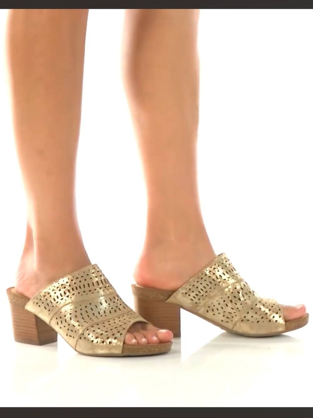 Sofft Magnolia Gold pewter Perforated Leather Mule Heels size 7